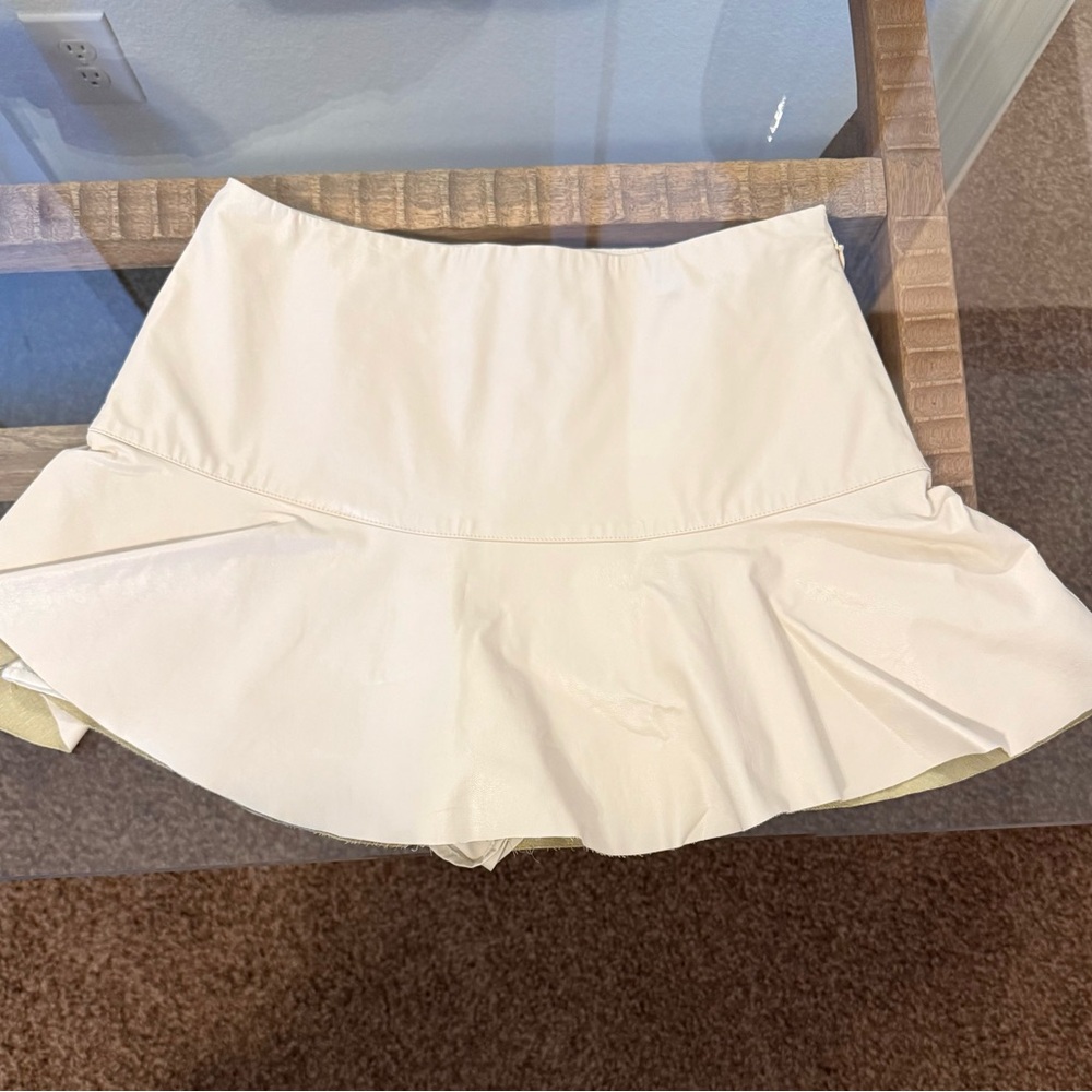 Off White Faux Leather Skort